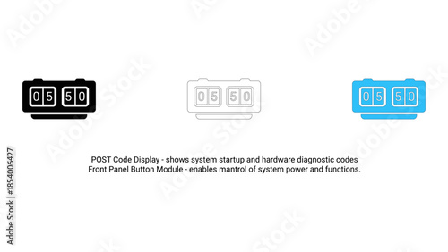 Post code display and front panel button module icons