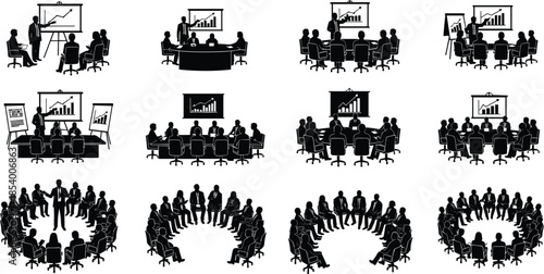 Mega Collection of Silhouette Figures Including Business Professionals with Laptops, Sports Athletes, Mothers with Babies, Travelers, Inclusive Wheelchair Users,