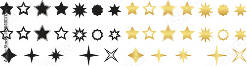 Golden and Black Stars vector icons collection set. isolated on PNG transparent background