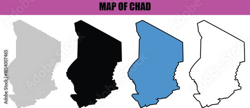 Chad Map Silhouette with Modern Line Art and Dotted Pattern, Minimalist Chad Outline Vector Illustration for Professional Graphic Design. Chad Country Map Silhouette, Dotted Art