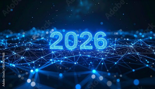 Abstract Artificial Intelligence Network Mesh with 2026 Digital Future Technology Concept