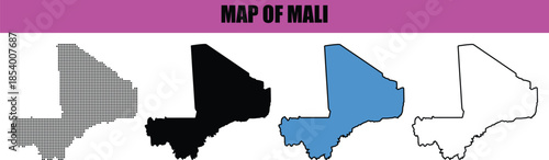 Mali Map Silhouette with Modern Line Art and Dotted Pattern, Minimalist Mali Outline Vector Illustration for Professional Design. global network, connectivity, digital world, internet