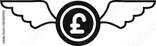 Flying pound sterling symbol representing financial loss or rapid spending