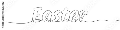 The word "Easter" in block letters. Drawing in one line art style with editable black stroke on a white background. Vector illustration, Easter or holiday concept.