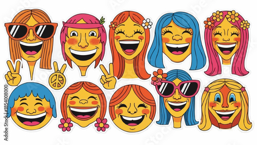 Collection of Colorful Cartoon Smiley Faces.