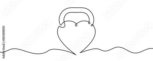Kettlebell stylized in the shape of a heart for training in one line art style. Drawing with editable black stroke on a white background. Vector illustration