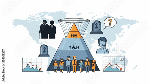 Demographic pyramid illustrating population structure and life stages.
