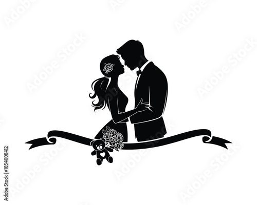 Romantic couple silhouette in love holding hands