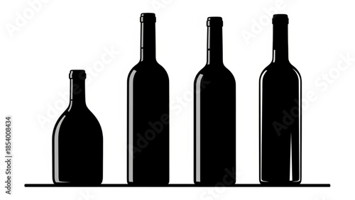 Black Wine Bottle Silhouette Vector Showing Short Tall Rounded and Squared Designs