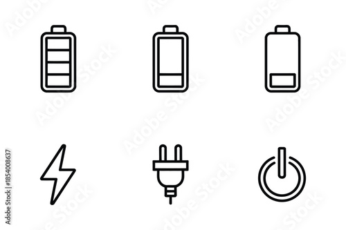 Battery Charging Levels and Electrical Power Line Icon Set