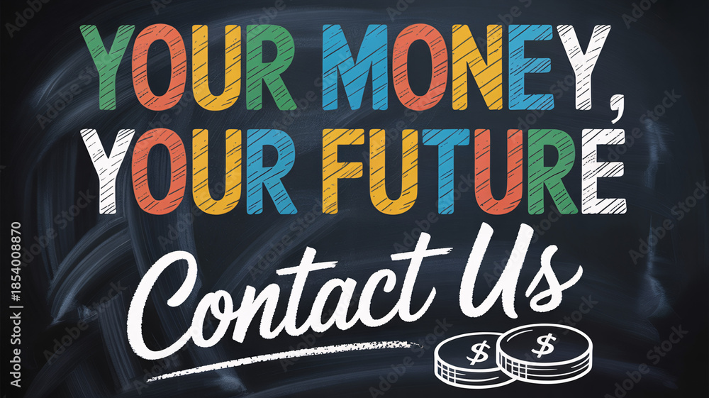 Naklejka premium Colorful chalk typography finance poster with coins and text 