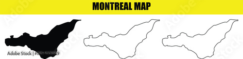 Montreal map silhouette city boundary outline graphic vector illustration set on transparent background for travel geography