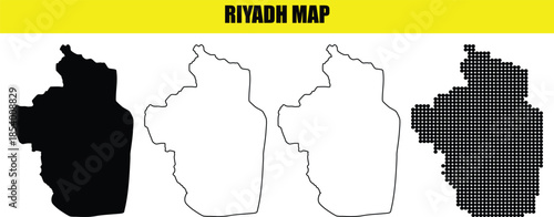 Riyadh map saudi arabia outline filled silhouette and dotted vector illustration for cartography and design