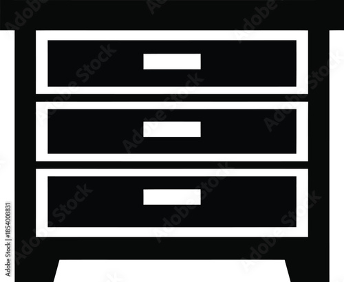 A black silhouette icon of a chest of drawers with three drawers and handles.
