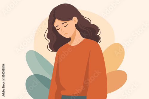 Melancholic young woman in autumn colors with abstract background