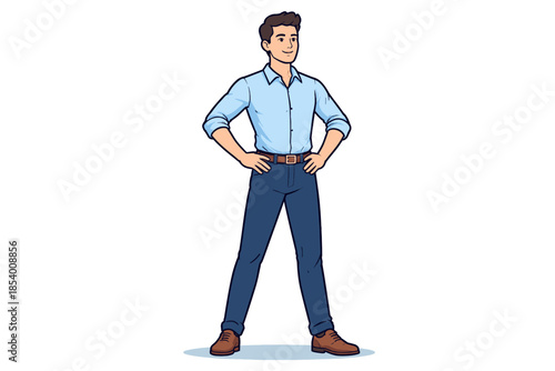Confident man in casual business attire standing with hands on hips