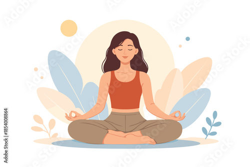 Peaceful meditation woman in nature with soft pastel colors