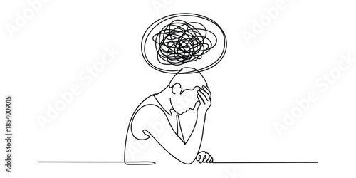 One line drawing of person with confused mind concept