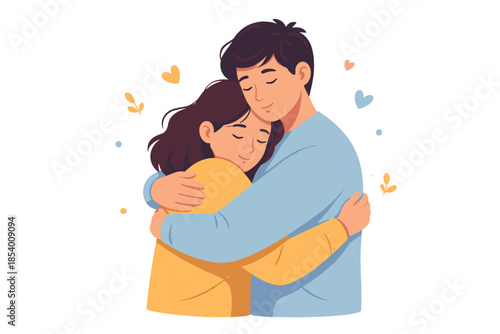 Tender embrace: heartwarming moment of comfort and affection in flat design