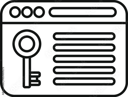 Web browser window displaying a key icon, representing digital security and online access