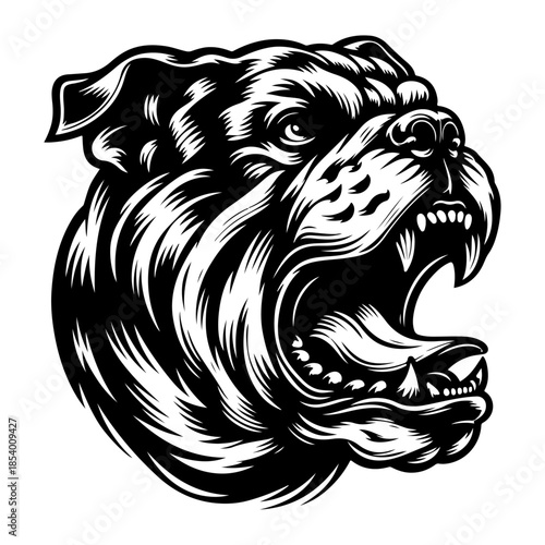 Aggressive roaring bulldog head with bared teeth
