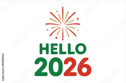 Basic RGBVibrant Hello 2026 greeting with festive firework design element
