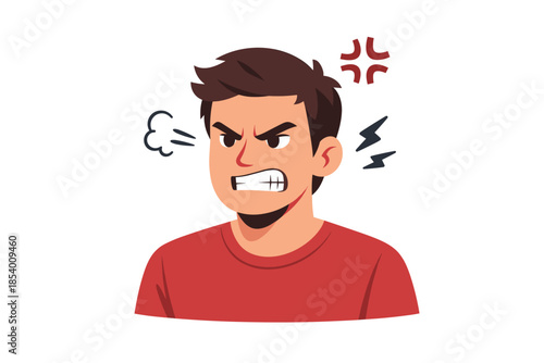 Cartoon angry man with expression of frustration and annoyance