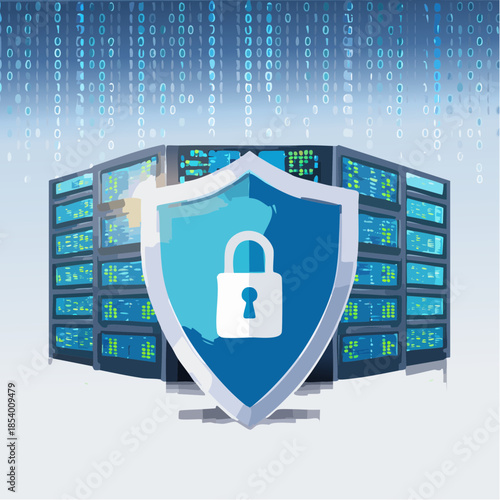Secure server room with shield and lock protecting data