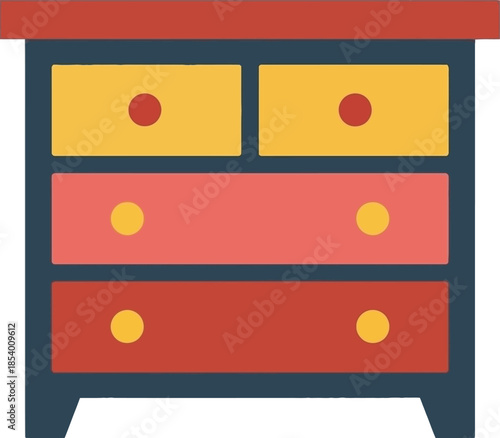 Colorful chest of drawers illustration with multiple compartments in a flat design style