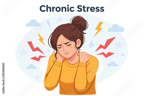 Chronic stress concept: woman overwhelmed with anxiety and fatigue