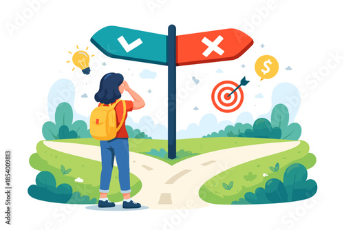 Decision-making concept with choices and pathways in a flat design style