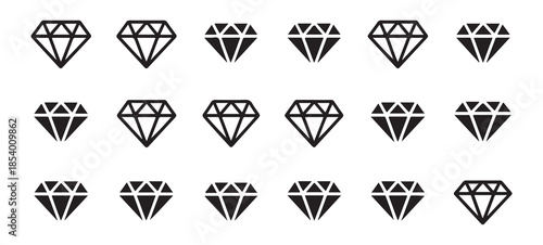 Large collection of black diamond icons and line art symbols on a white background for various uses