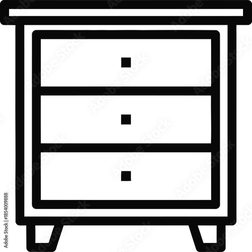 Minimalist black and white outline icon representing a bedside table or chest of drawers