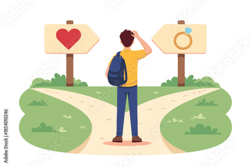Man at crossroads choosing between love and marriage