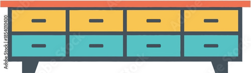 Colorful Eight-drawer dresser icon in a flat design style for furniture and home decor