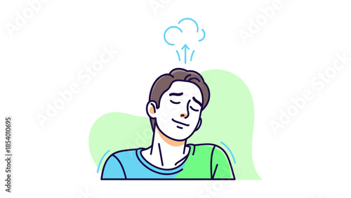 Relaxed man feeling stress-free with calm expression in minimalist style