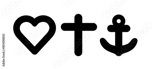 Faith hope love symbols icons christian cross heart anchor vector 
