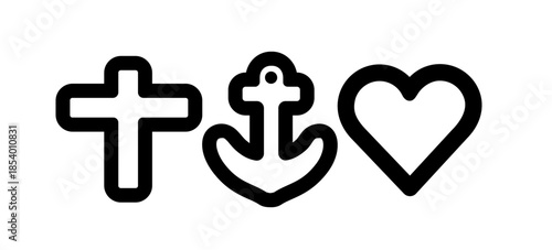 faith hope love icon contour set cross anchor heart vector icons symbol 