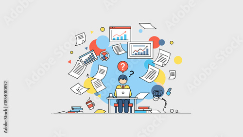 Business analysis concept with charts and diagrams in flat style