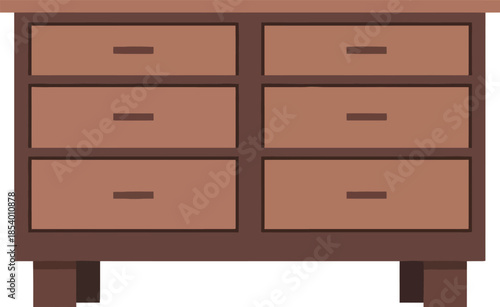 Brown wooden chest of drawers flat illustration for home interior design concept