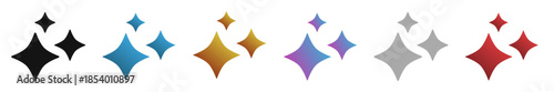 Generative AI stars and sparkles app logo icon set with colorful and black flat designs, modern artificial intelligence symbols for creative tools and tech applications (1)