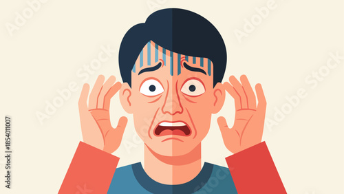 Flat art of shocked man with hands on face showing surprise expression