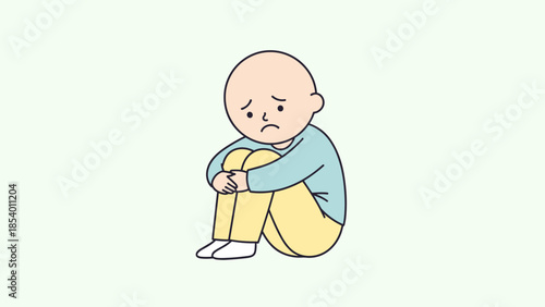 Sad cartoon character sitting alone in pastel colors