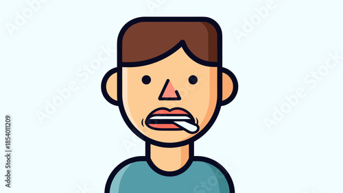 Person with thermometer in mouth: simple flat design illustrating fever