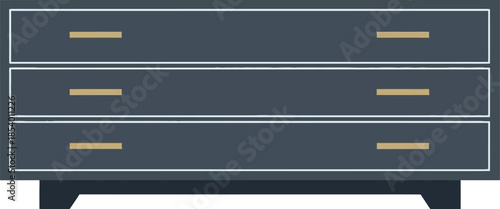 Modern minimalist navy blue dresser with three wide drawers and sleek gold pulls