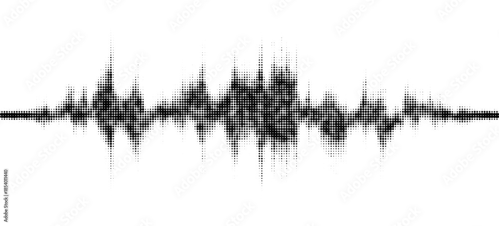 Obraz premium Vector retro grunge sound wave pattern. Audio equalizer halftone design with pulse effect