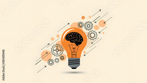 creative light bulb illustration with human brain and gears for business innovation growth startup success industrial strategy and digital technology transformation concept