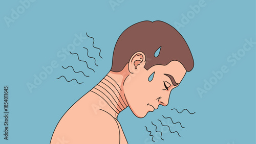 Fatigued person with stress and tension visible through posed expression and vibrating lines
