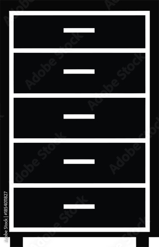 Black silhouette icon of a tall five-drawer cabinet or dresser for storage solutions