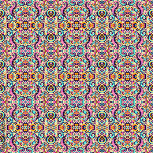 Seamless Ornamental Paisley Pattern with Floral Motifs – Vintage Boho Multicolor Ethnic Textile Background